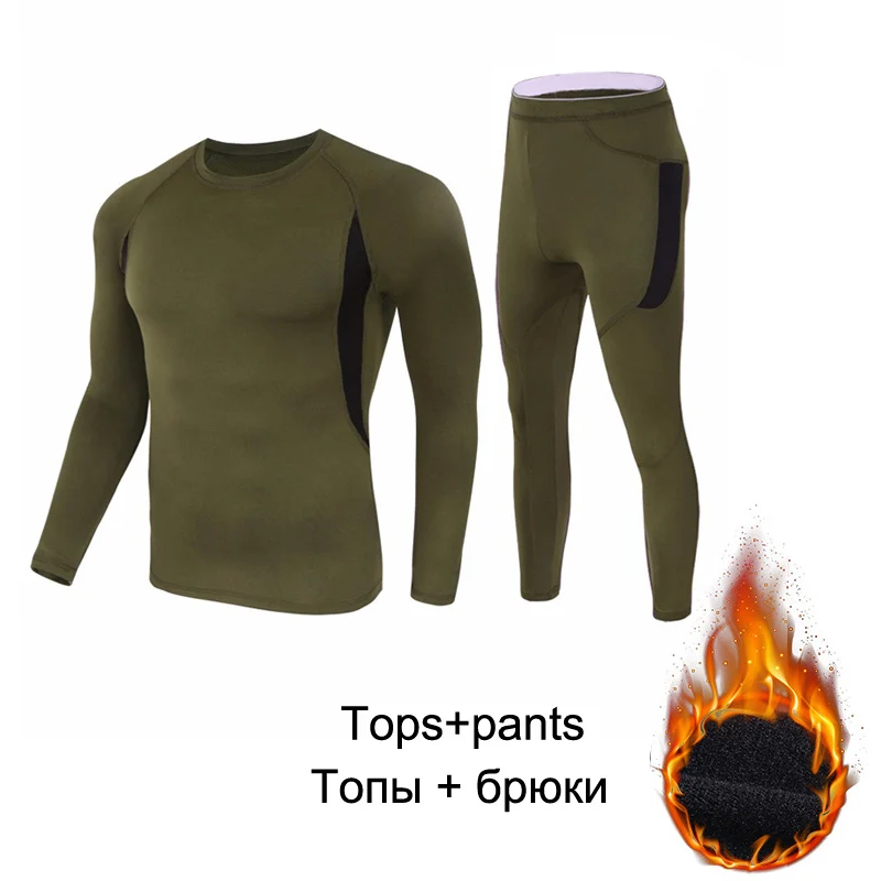 Brand Men's Compression Skin Thermal Underwear Men's Sports Basic Hot Long Underwear Set Thick wool Tights Underwear Warm 2