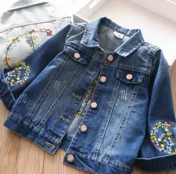 

Wholesale spring kids clothing girl denim Coat jacket embroidery flowers children coat girls clothes 5pcs/lot
