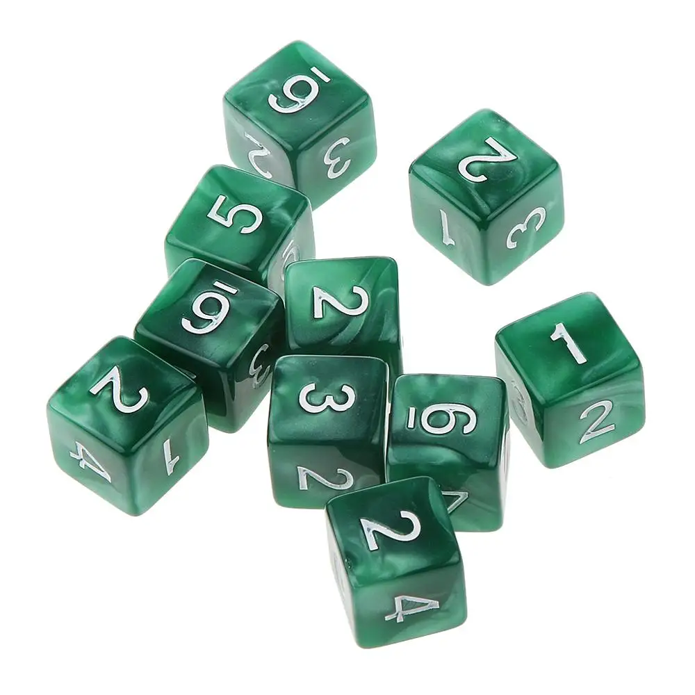 10 шт./компл. D6 D10 игра кубик для настольной игры вечерние азартные игры в кости игра цифровой с разноцветным стороны многогранные кубики - Цвет: Green 6 Sided