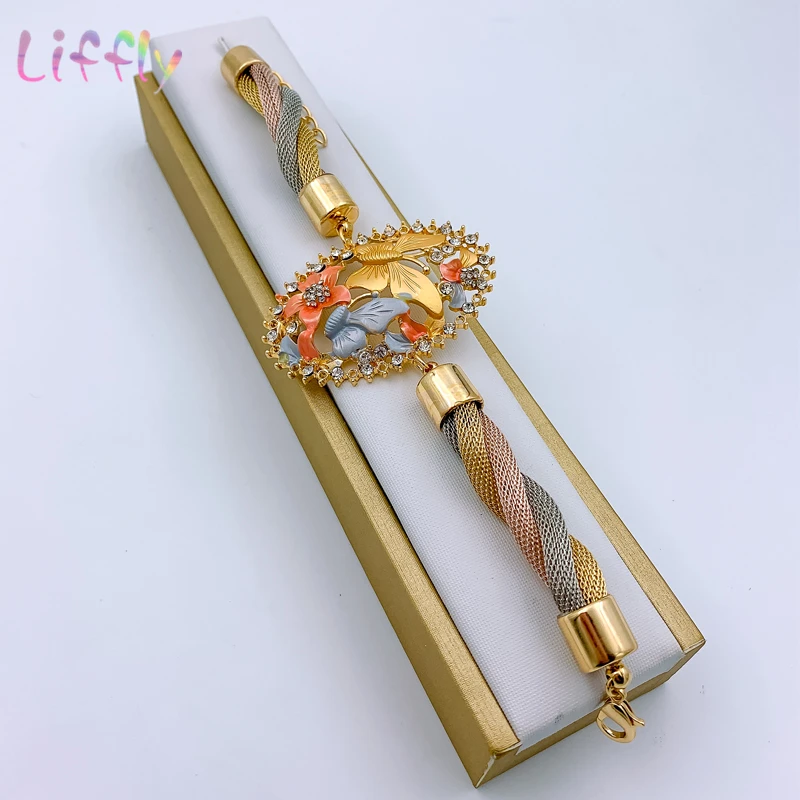 African Jewelry Charm Women Necklace Earrings Dubai Gold Jewelry Sets for Women Wedding Bridal Bracelet Ring Pendant Jewelry Set - Image 3