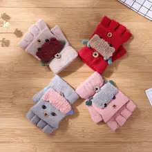 2 шт. зимние перчатки на палец для маленьких девочек и мальчиков, теплые рождественские перчатки, кашемировые вязаные перчатки на пол пальца