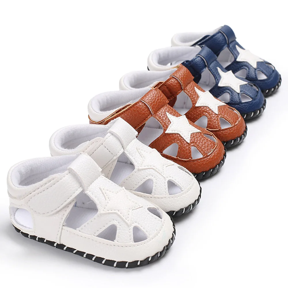 Summer Baby Soft Bottom Shoes Boys Girls Sailor Breathable Sandals Baby Toe Cap Covering Boys PU Leather Sneakers
