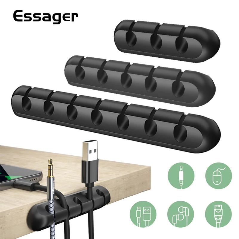 

Essager Cable Organizer USB Cable Wire Holder Mouse Headphone Earphone Charger Cord Protector Desk Winder Clip Cable Management