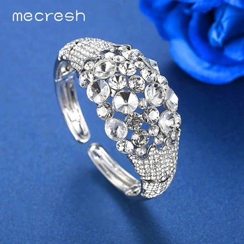 

Mecresh Statement Irregular Wedding Cuff Bracelet Bangle for Women Color Multicolor Crystal Bridal Bangles MSL425