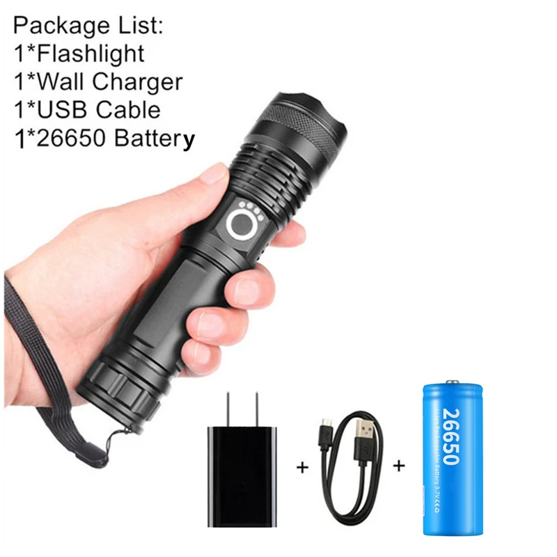 Package C Мощный USB фонарь xhp70.2, супер яркий фонарь, перезаряжаемый светодиодный фонарь с зумом, тактический фонарь xhp70 xhp50, аккумулятор 18650 или 26650 - Испускаемый цвет: Package C