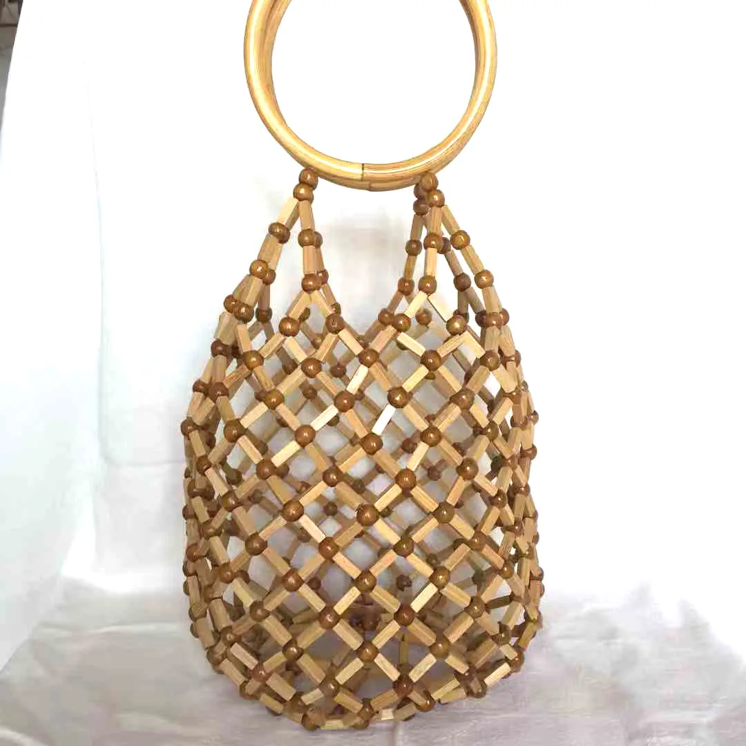

Holiday Ladies Beach Tote Purse Hollow Handwork Women's Bamboo Handbags