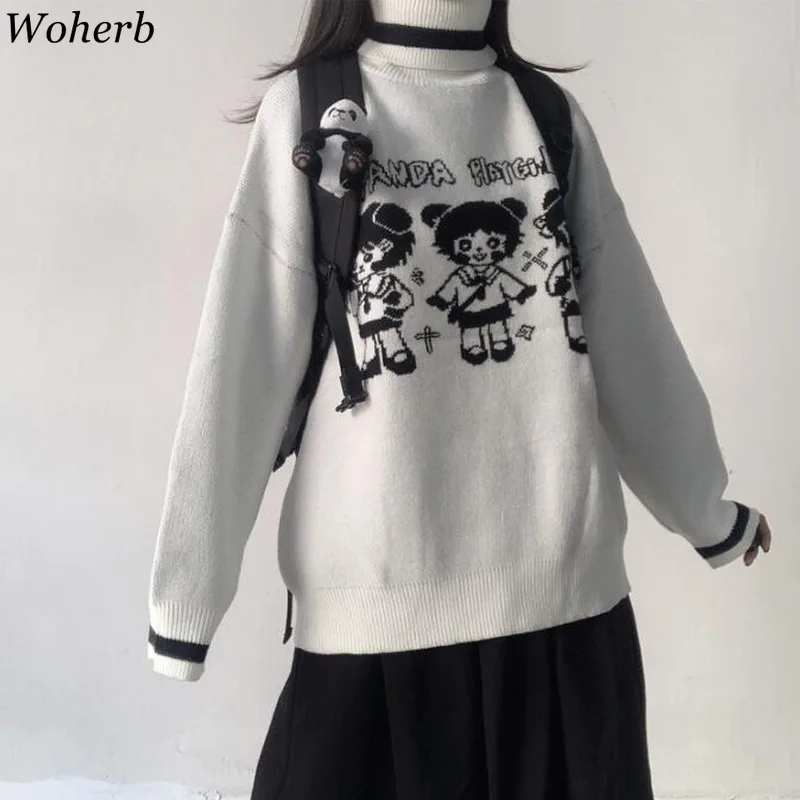 Женский свитер Woherb в стиле Харадзюку с героями мультфильмов пуловер японском