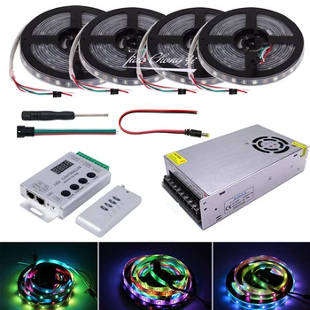 

WS2812 30LED/M Individually Addressable Smart RGB Led Strip+ HC008 Programmable RGB Led Pixel Controller +5v Transformer Kit