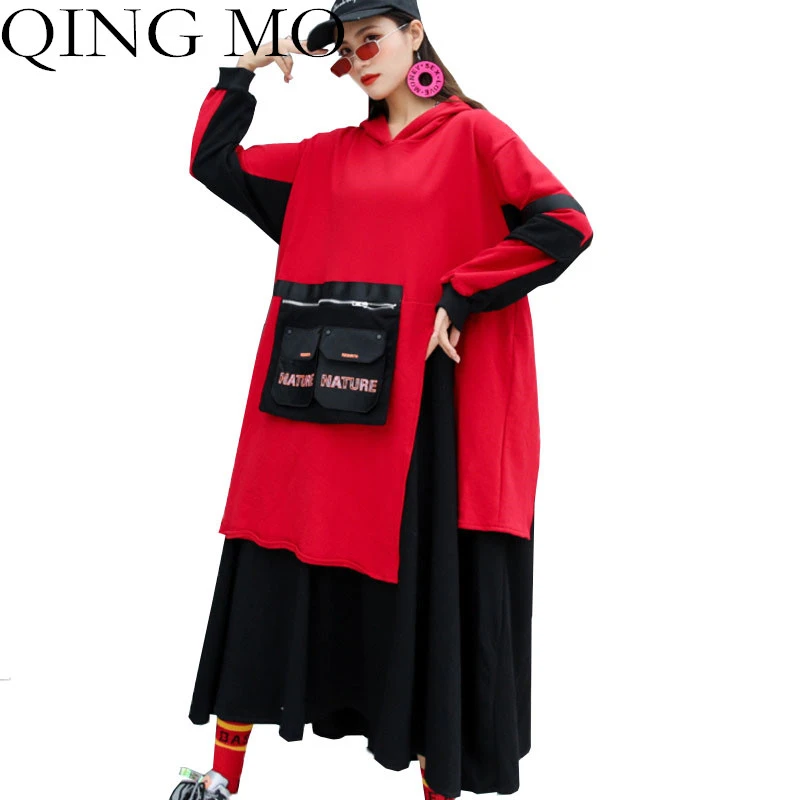 QING MO Woman Sweatshirt Dress Large Size 2020