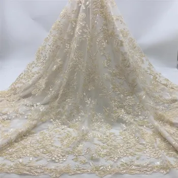 

High Quality African Beaded Lace Fabric Net 2020 French Lace Fabric Tulle Nigerian Lace Fabrics For Wedding Dress jh83-85