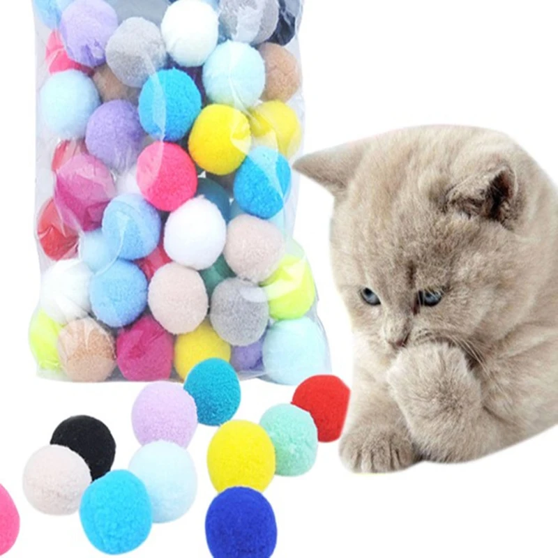 10 / 20 / 30 Pcs Cute Funny Cat Toys Stretch Plush Ball Soft Colorful Cat Toy Ball Interactive Kitten Toys Chew Toy Cat Supplies