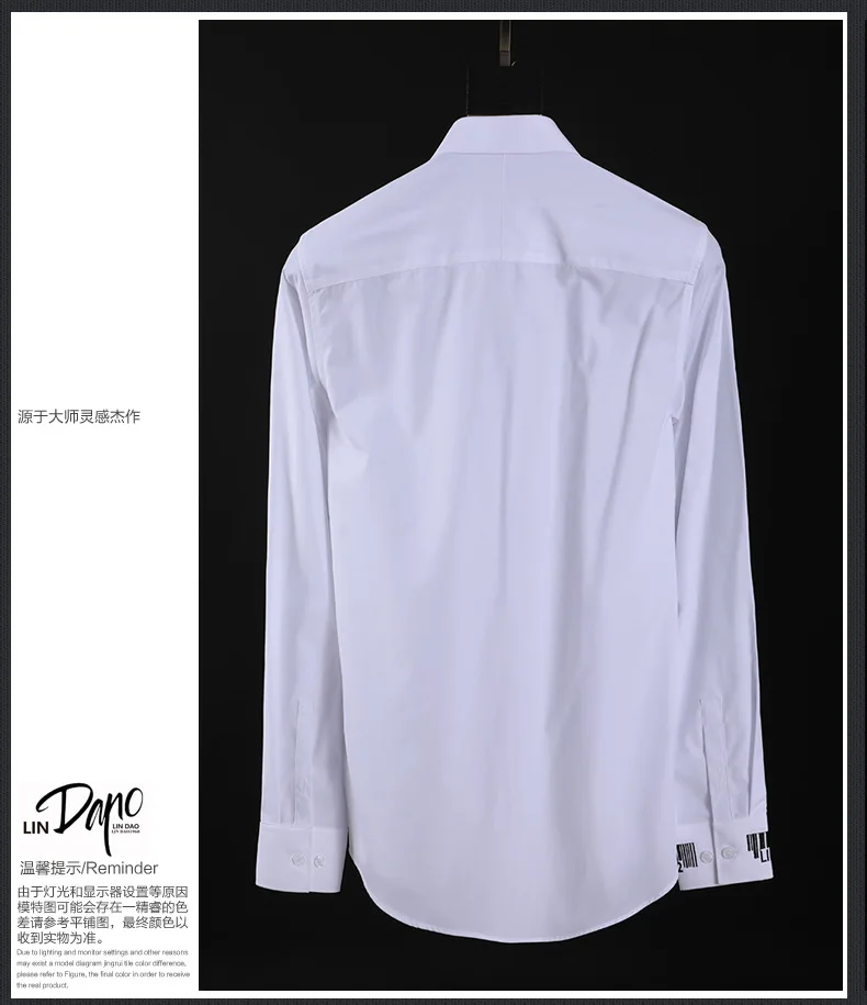 Personality Embroidery Mens Shirt Solid Slim Chemise homme Turn down Collar Long sleeve Camisas Casual Business male Shirts