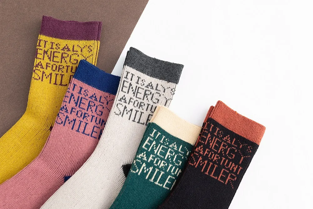 Женские Симпатичные носки с надписями хлопковые двойные иглы Жаккардовые Женские носки зимние японские серии Подарки для женщин 221
