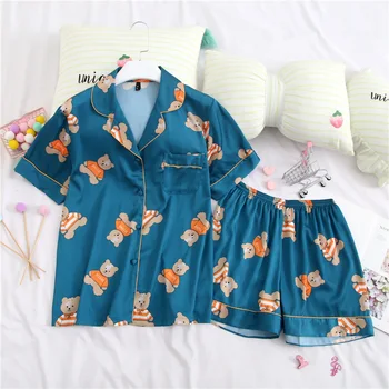 

Fiklyc Double Short Cute Cartoon Short Sleeve Shorts Home Service Ladies Summer New Pajamas Two-Piece Suit