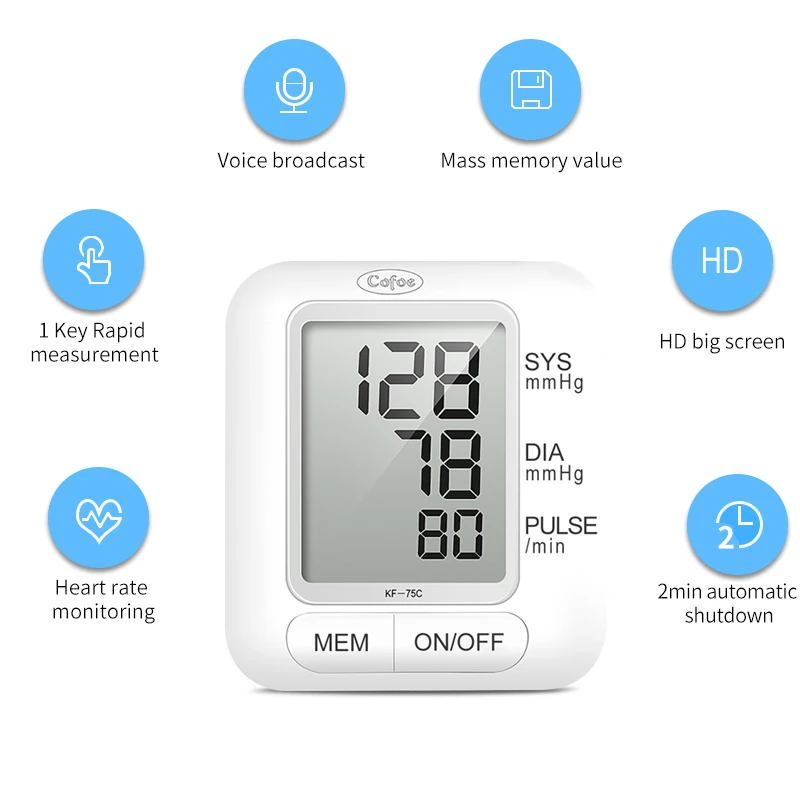 cofoe English Voice Wrist Blood Pressure monitor Automatic Digital Cuff Wrist Sphygmomanometer Portable LCD Digital Household