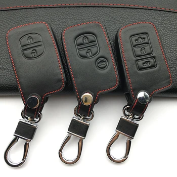 

Genuine Leather Remote Control Keychain Car Key Cover For Toyota Camry/ Highlander / VIOS /Yaris 2 buttons key case starline a91