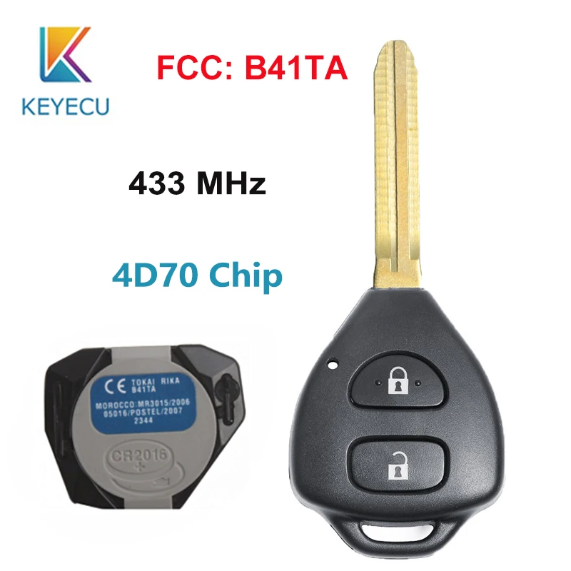 KEYECU удаленный Управление брелок для ключей с 2 кнопки 433 МГц 4D70 чип брелок для Toyota Yaris 2005 2006 2007 2008 2009 2010 2011 FCC, аддитивного цветового пространства: B41TA
