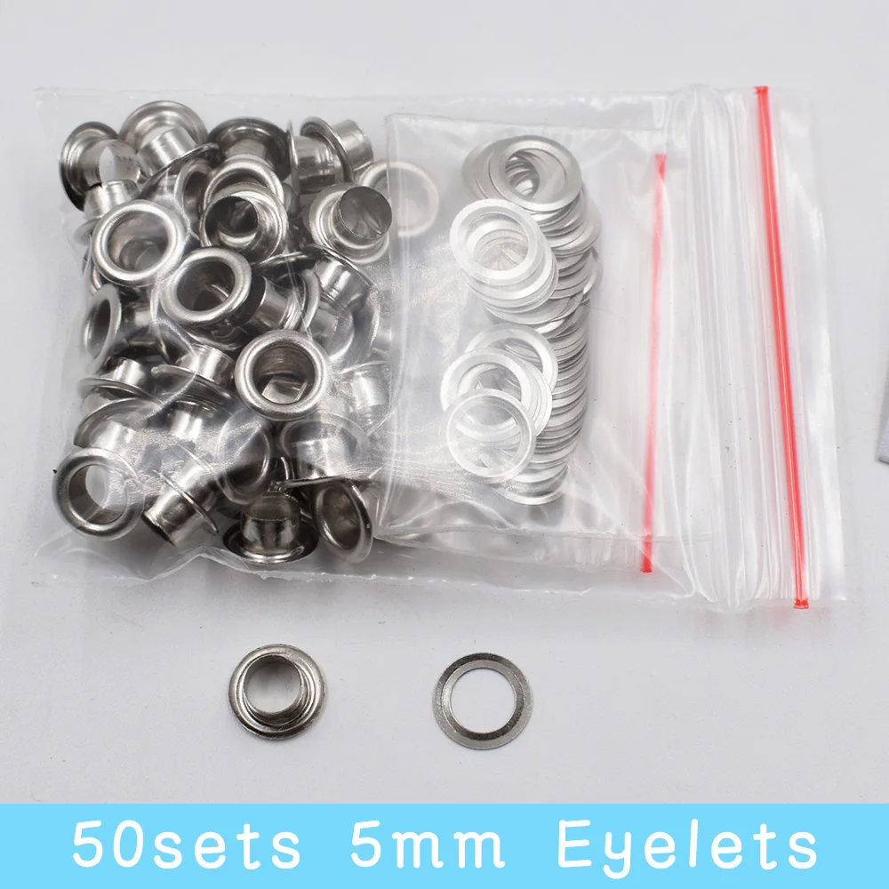50sets 5mm 50 комплектов Серебряных 3,5 мм/4 мм/4,5 мм/5 мм/6 мм/8 мм металлических люверсов для одежды DIY аксессуары для одежды для кожаных бирок/колпачков/сумок/ремней для обуви - Цвет: 50sets 5mm