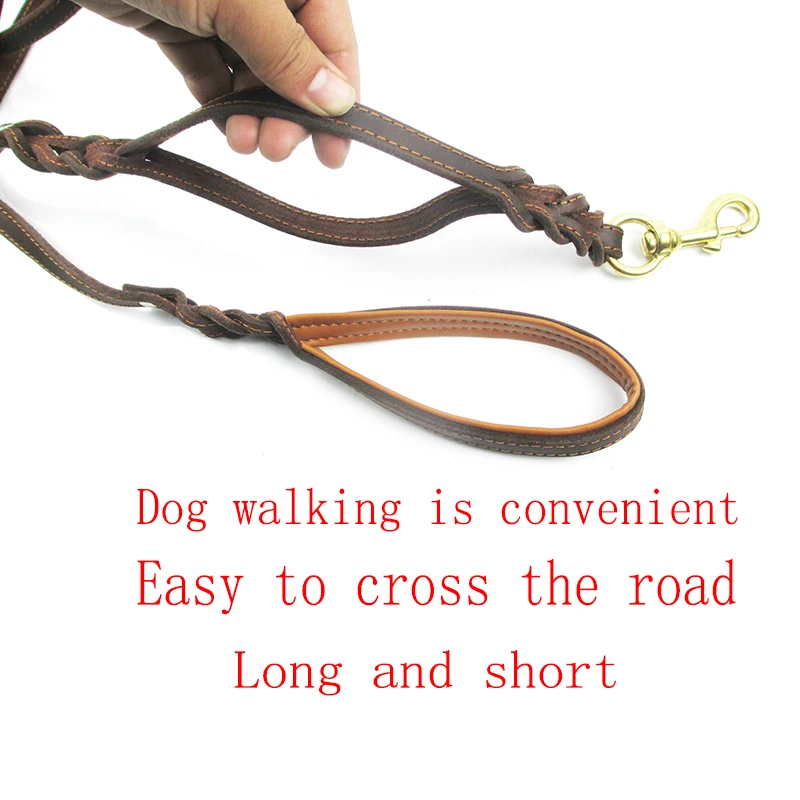 Ошейник для собак из натуральной кожи поводок с 2 ручками и мягкой ручкой