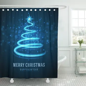 

Blue Xmas Christmas Tree from Light Sparkle Silhouette White Shower Curtains Waterproof Polyester Fabric 72 x 78 inches