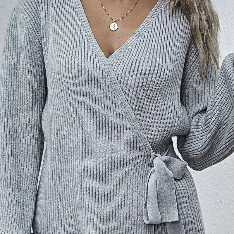 

Women's Sweaters Cross Tube Top HOT Autumn And Winter New Clothing Leisure V Neck Waist Controlled Lace Up Sweater Female