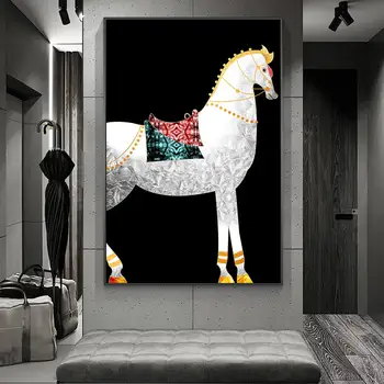 

Abstract White Horse Black Background Modern Art Canvas Painting Wall Art Pictures for Living Room Home Decor (No Frame)