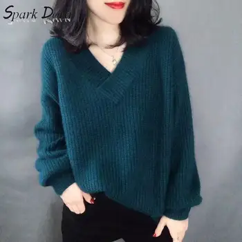 

2019 fashion Women Sweater Autumn Tops Fashion Casual Loose Pullovers V-Neck Women's Sexy TopsLadies Knitwear Ins TikTok Fb