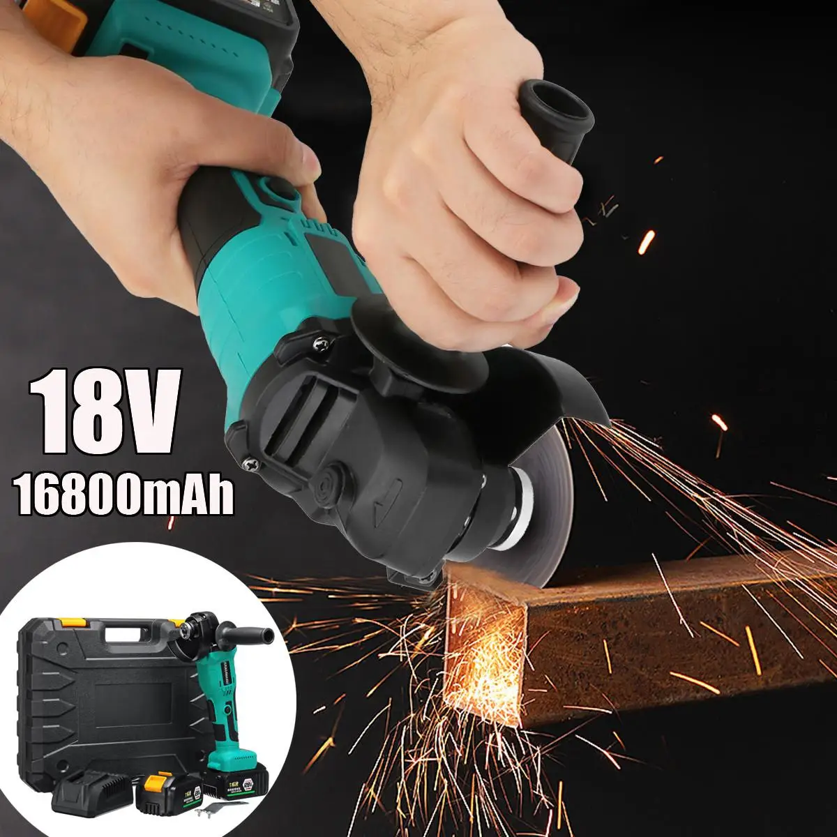 

1300W 18V Brushless Angle Grinder with Adapter 100mm Angle Grinding Cutting Machine Kit Box