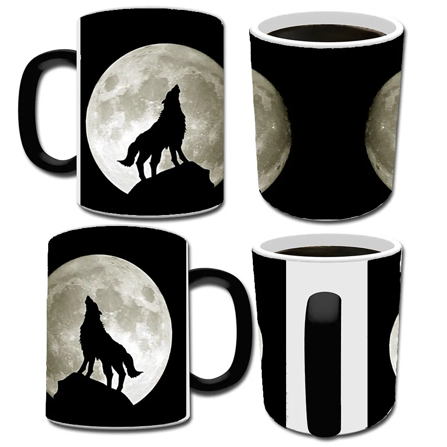 Керамическая термохромированная кофейная кружка Moon Wolf, кружка для воды, чашки и кружки, кофейная чашка