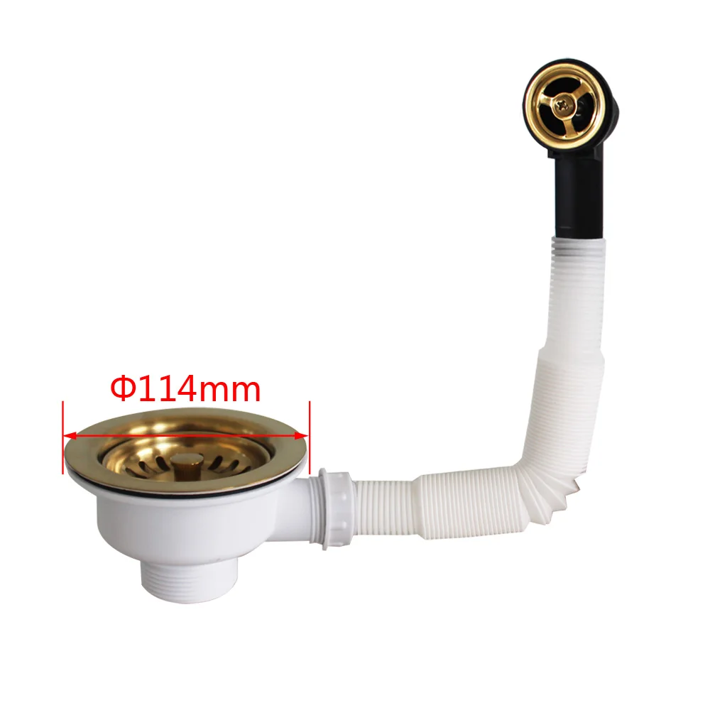 Talea Drain Sink Downcomer 114MM Gold-Plated Color Strainer with Overflow Anti Corrosion XK225C034-gold