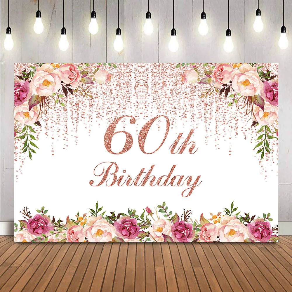 60th Birthday floral Backdrop women’s happy birthday flowers photo