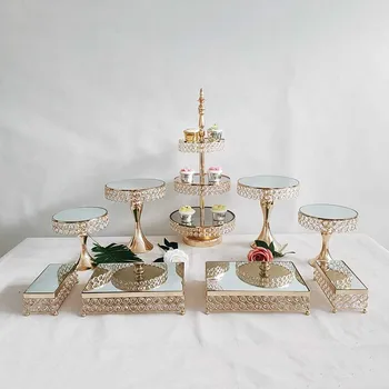 

1pcs gold plating Cake Stand Set Crystal Metal mirror Cupcake stand decorations Dessert Pedestal Party Display cake tray