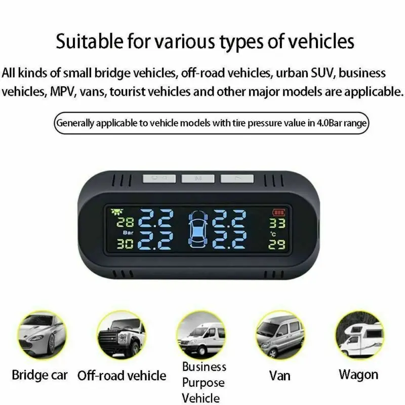 Беспроводная Солнечная Авто рейфендрукконтроллсистема lcd TPMS+ 4 Externe Sensoren бар