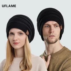 UFLAME – bonnet ample en cuir pour homme et femme, couvre chef en tricot, Double épaisseur, Simple, Couple, hiver 
