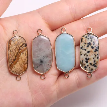 

Natural Stone rectangle Double hole connector Necklace Pendant for Jewelry Making DIY Bracelet Necklaces Accessories Size16x40mm