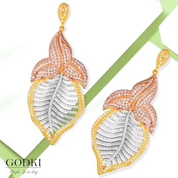 

GODKI BIG FASHION Luxury 3 Tone Leaf Nigerian Drop Earrings For Women Wedding African Bridal Earrings boucle d'oreille femme
