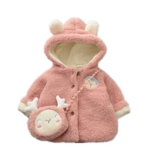 Хлопковое Стеганое пальто для новорожденных девочек теплая зимняя одежда из флиса плотные повседневные стеганые куртки с капюшоном для малышей возрастом от 1 года до 4 лет