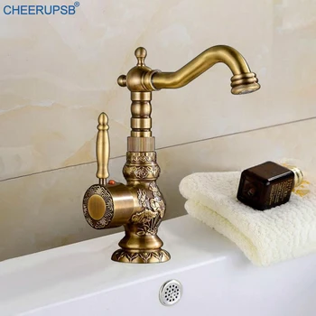 

Gold Bathroom Faucet Brass Hot Cold Water Mixer Tap Deck Mounted Single Spout Retro Faucets 360 Degree Swivel Basin Taps Grifos