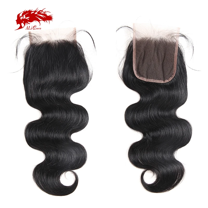 

Ali Queen Hair 4x4 Transparent Lace Closure With Pre Plucked Hairline Brazilian Remy Human Hair Body Wave Human Hair Closure