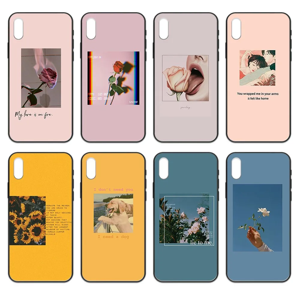 Rose flower art text silicone Etui black Phone case cover hull For iphone 4 4s 5 5S SE 5C 6 6S 7 8 plus X XS XR 11 PRO MAX 2020 | Мобильные