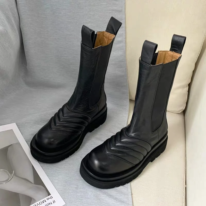 Botas de Couro Genuíno de Alta Botas de Caminhada Qualidade Genuíno Confortáveis Botas Casuais Quentes Chelsea