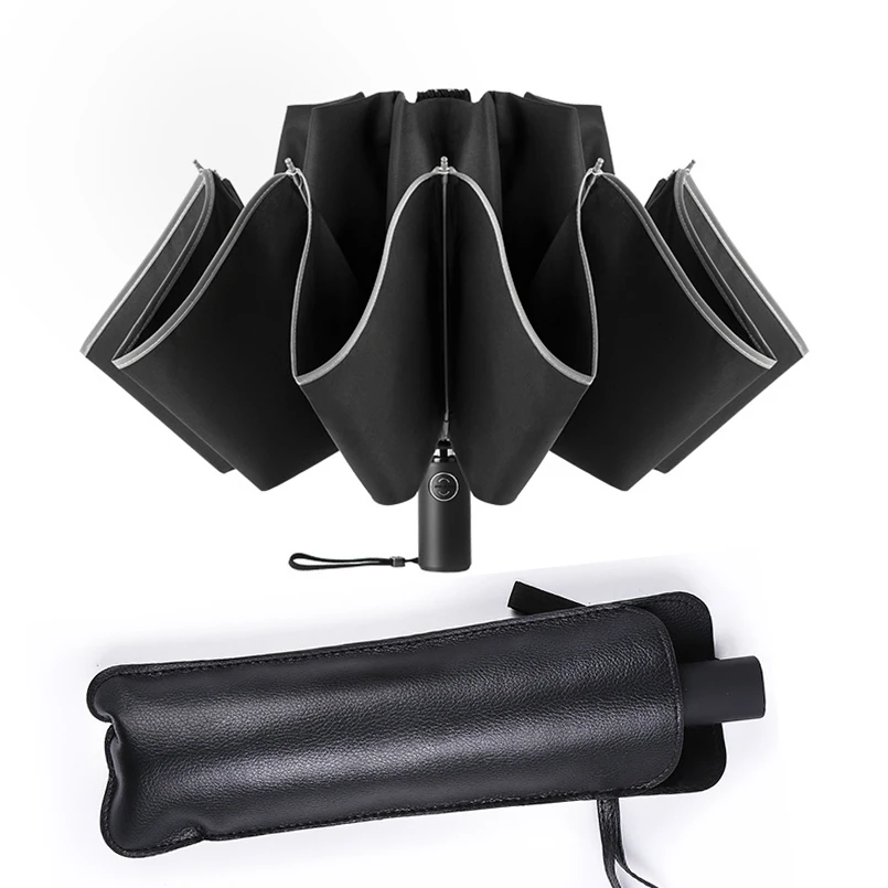 Automatic Umbrella Reverse Folding Business With Reflective Strips Umbrellas Rain For Men Women Windproof Male Parasol | Дом и сад