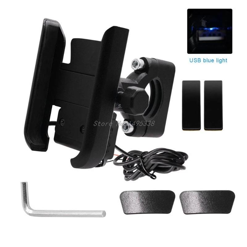  Universal Motorcycle Bike Handlebar Mobile Phone Holder Stand Mount Bracket with USB Charger for 4-