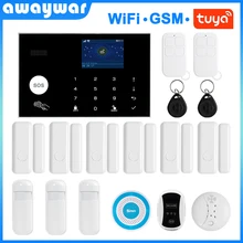 Cheap Awaywar Tuya Wireless WIFI GSM Security Alarm System 433MHz RFID kit APP Remote Control Burglar Smart Home PIR Door Detector