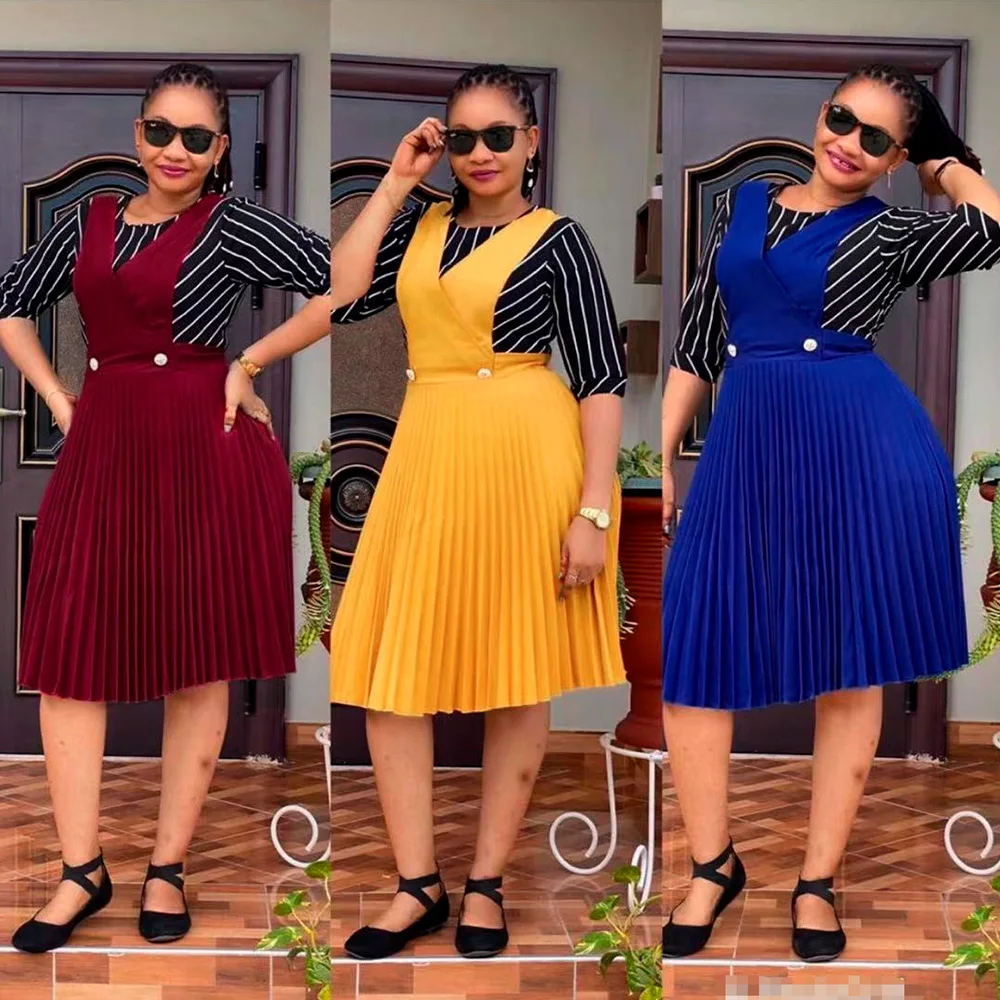 Women Elegant Dresses 2022 New Pleated Dress Work Wear Office Ladies Modest Female Fashion Spring Autumn African Clothes african pants