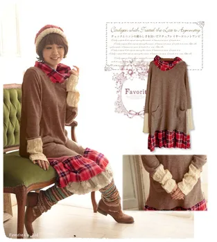 

knitting women one piece dress irregular neck long sleeve autumn and winter dress