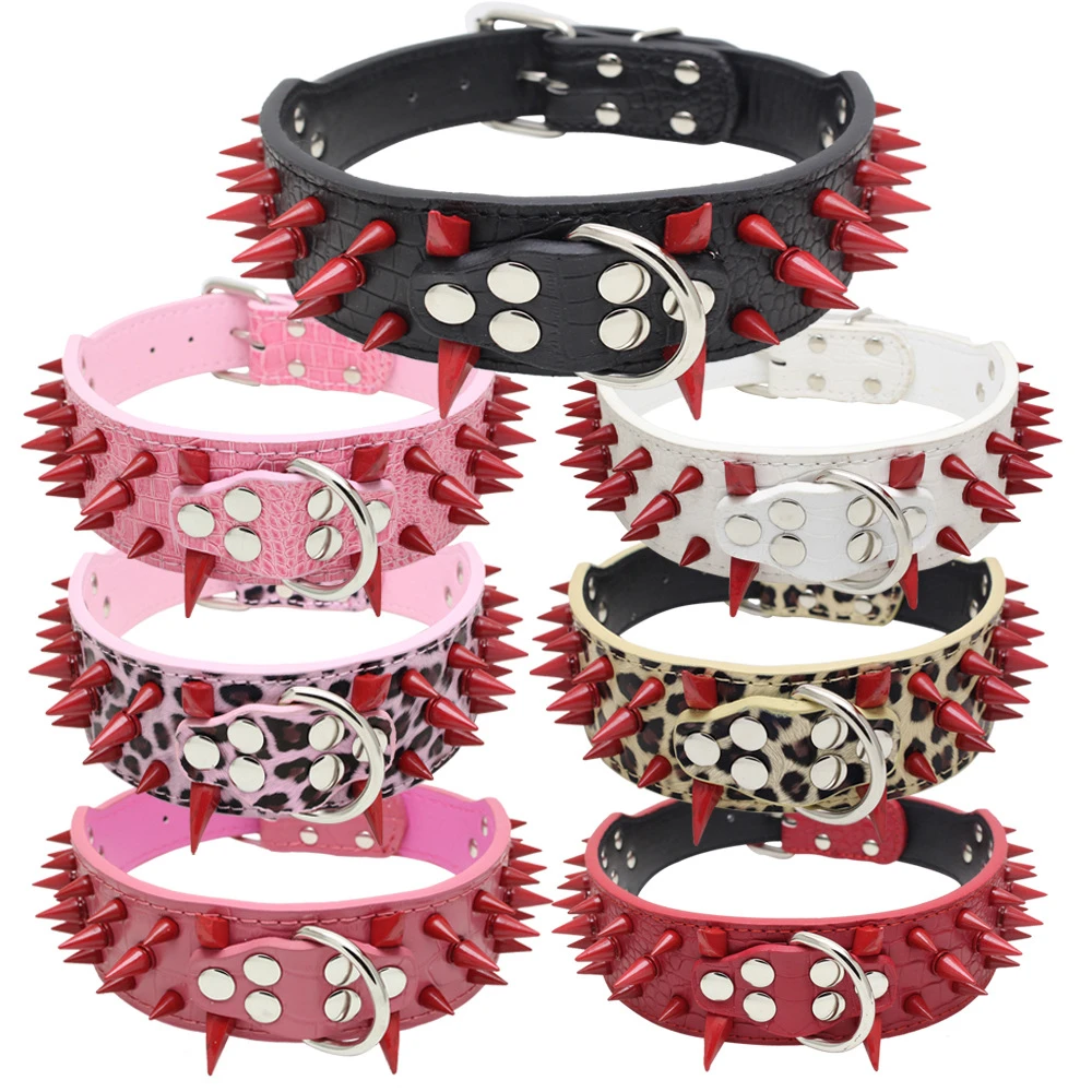 2 Inch Dog Collar With Spike For Big Large Medium Pitbull Bulldog Dog Collar Spiked Plastic Pu