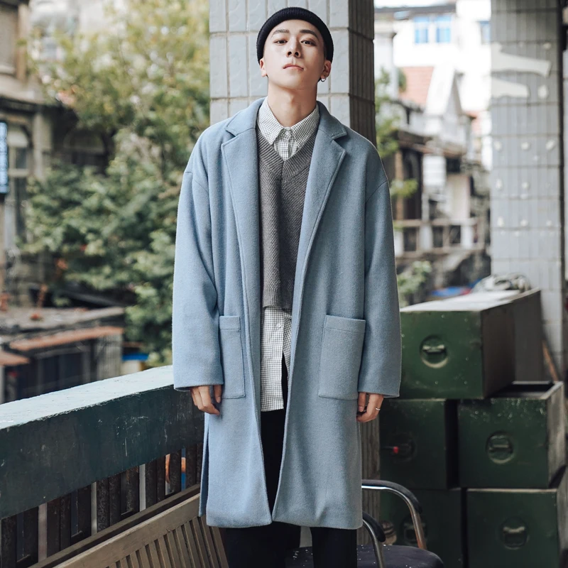 

EWQ / spring 2020 Long Sleeve Open Stitch Turn -down Collar Pockets Loose Coat Man's Korea Style Temperament Jacket FS930