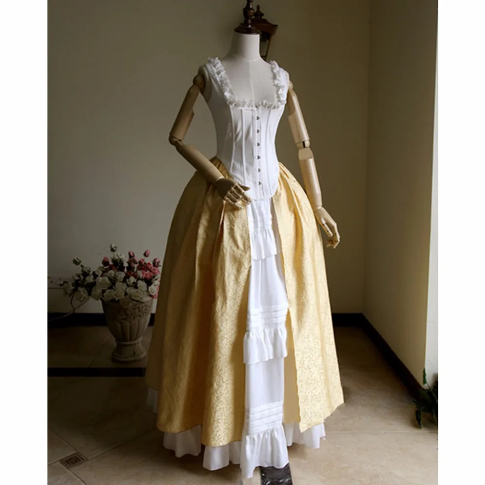 Полностью корсетный рококо колоний грузинский 18thc Marie Antoinette день суд платье