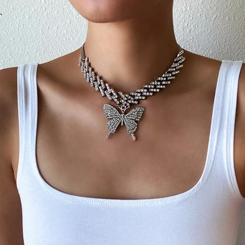 Fashion Butterfly chain iced out cuban link chain butterfly necklace womens 2020 chocker hip hop jewelry ice jewellery
